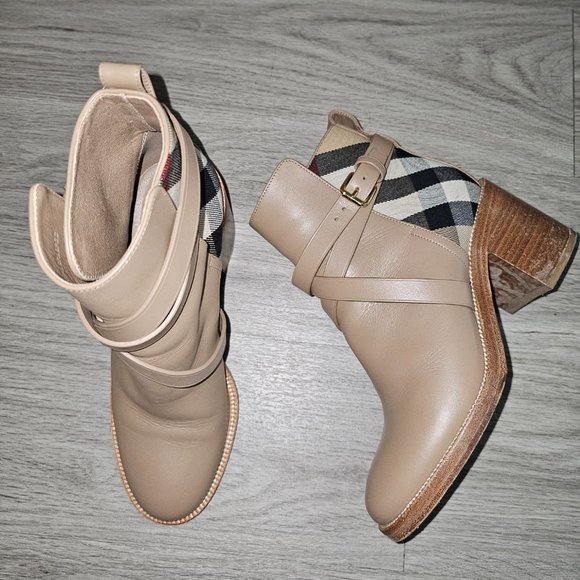 Burberry Pryle House Check Leather Ankle Boots Beige US Womens Size 6.5/7 EUS 37 - Picture 8 of 15